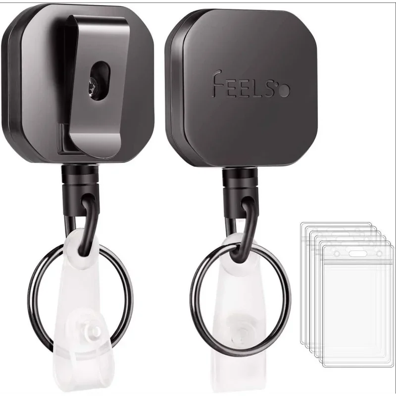 New Metal Card Key Ring Clip Retractable Pull Key Ring Chain Reel Extendable Belt Reel ID Lanyard Name Tag Card Badge Holder