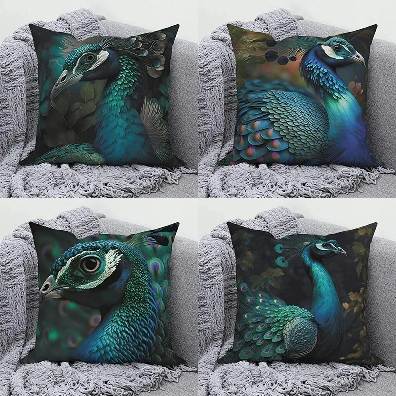 Blue Peacock Decorative Pillowcase Car Ornaments Office Living Room Sofa Home Pillowcase