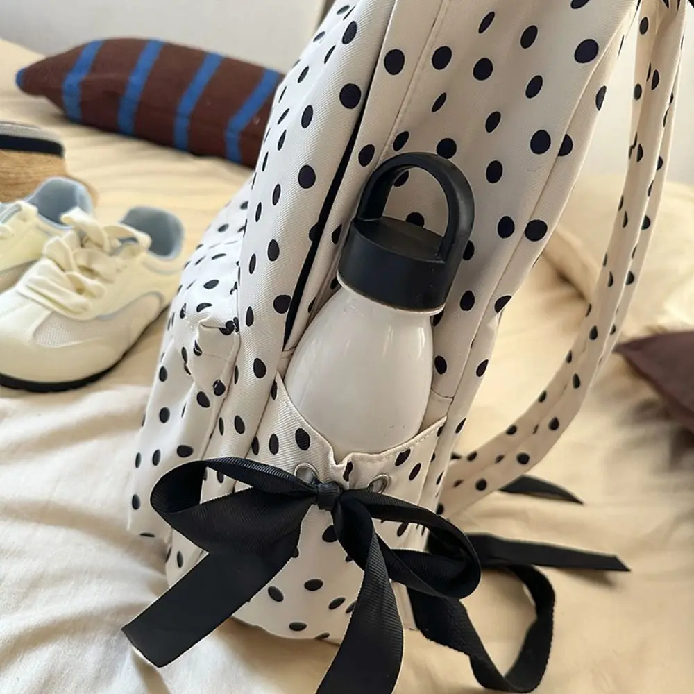 Cute Sweet Polka Dot Backpack Minimalist Bowknot Design Bow Rucksack Multiple Pockets Durable Student School Bag College