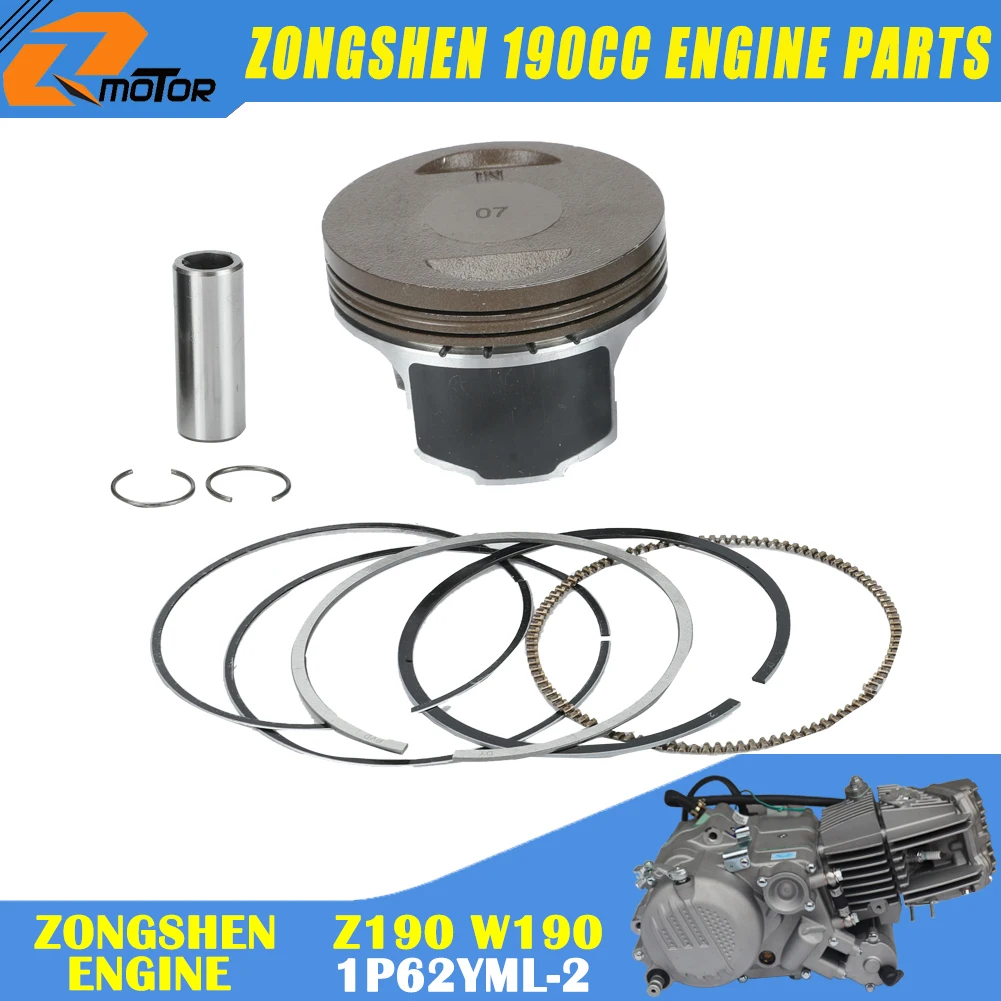 Motorcycle 62mm Piston And Piston Ring Kit For ZongShen ZS 190cc Z190 W190 1P62YML-2 Engine Dirt Pit Bike ATV Quad