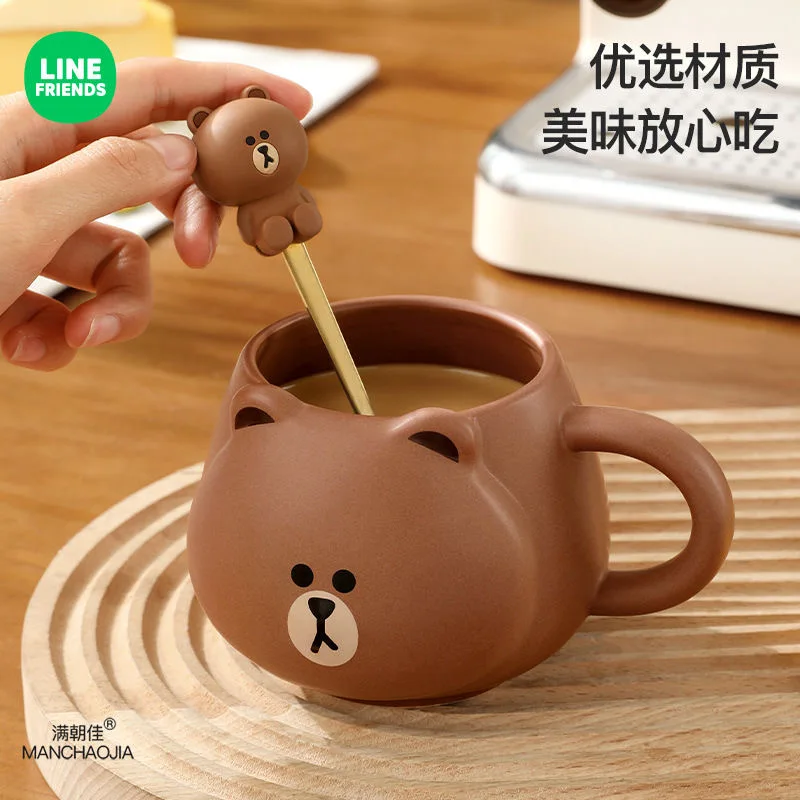 475ml Kawaii Cartoon Bear Mug With Spoon 3D Relief Bear Cermaic Cup Large Capacity Breakfast Milk Cup for Kids Adult Gifts