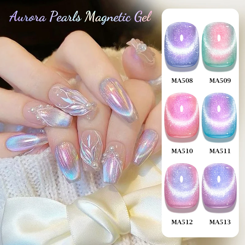 7ml Aurora Pearls Cat Magnetic Gel Nail Polish Pearl Effect Semi-Transparent Magnetic UV LED Nail Art Varnish Manicure For Nails