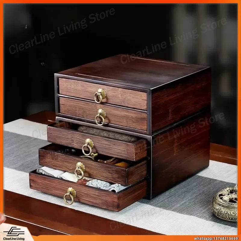 

Multilayer Bamboo Tea Box Drawer Storage Organizer for Tea Bags Jewelry Desktop Home Office Living Room Cabinet Decorative