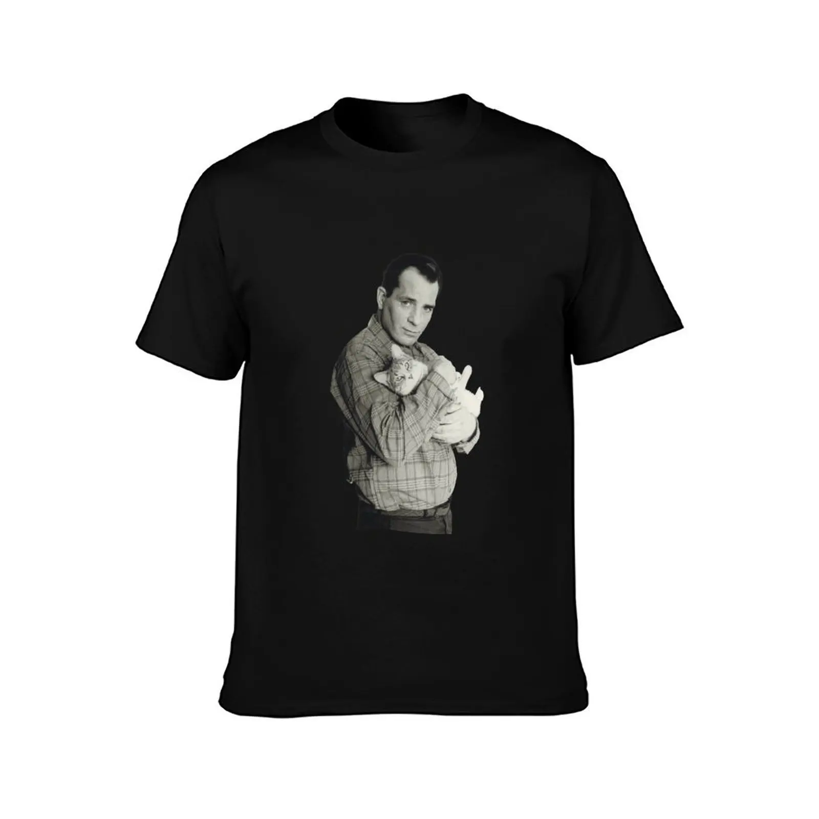 Kerouac and His Cat T-Shirt, Summer Casual Cotton Tee, Oversized Streetwear Tops, Vintage Graphic Print, Loose Fit Short Sleeve