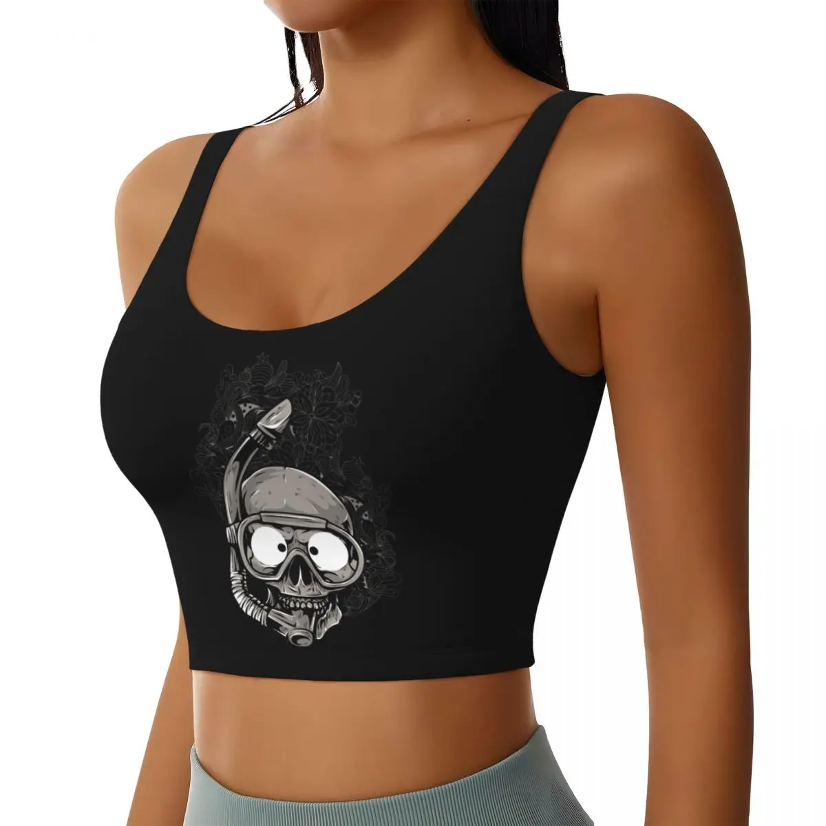 Custom Scuba Skull Dive Diver Sports Bra Women's High Impact Workout Yoga Crop Top