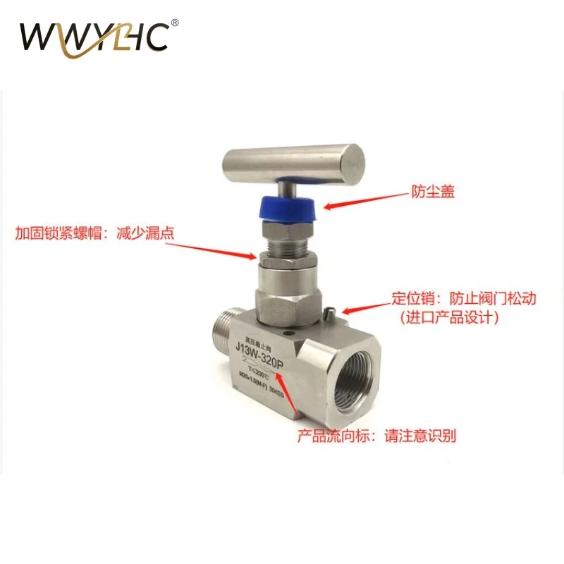 Suitable for J13W-320P Stainless Steel Internal and External Thread Needle Type Globe Valve 304 Internal and External Wires
