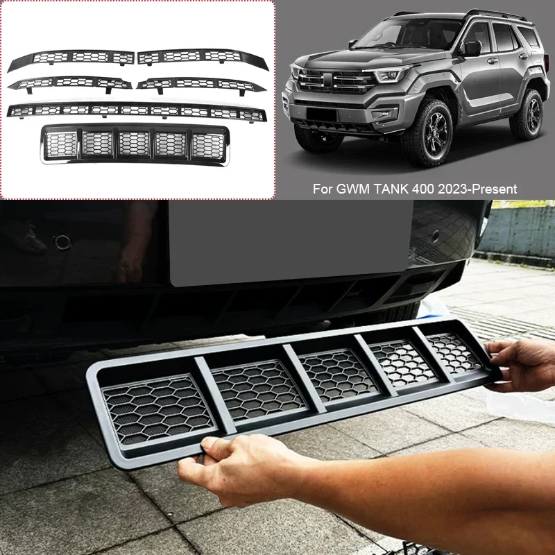 ABS Car Modify Front Buckle Insect Proof Net Auto Front Bumper Center Intake Grille Cover Accessory For GWM TANK 400 2023-2026