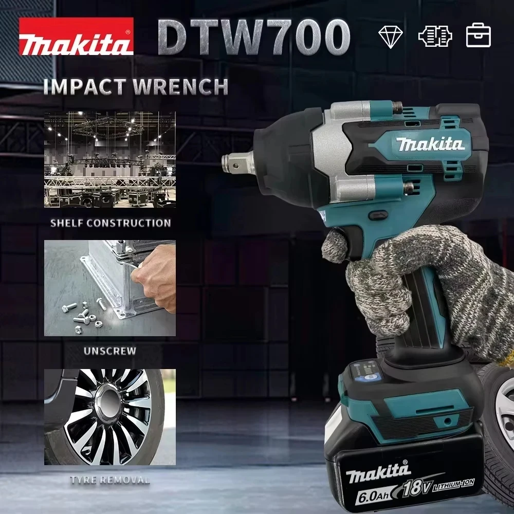 

DTW700 1000N.M Makita Torque Brushless Electric Impact Wrench Cordless Electric Drill 1/2" Wrench Power Tools For 18V Battery