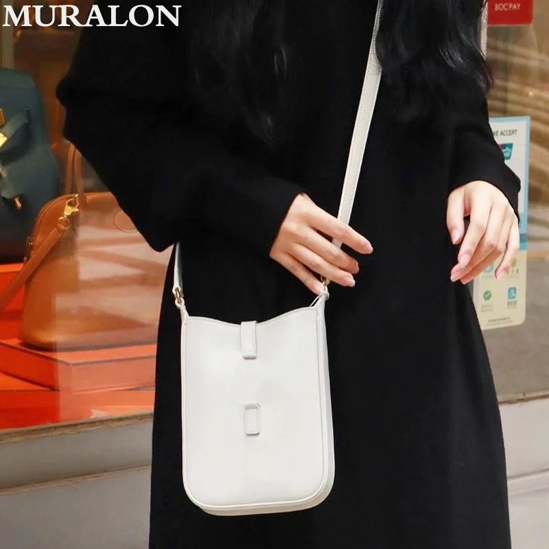 

Mini Phone Bag New All-match Fashion Brand Small Square Bag Vintage White Smooth Leather Crossbody Bag Wallet Hobo Coin Purse