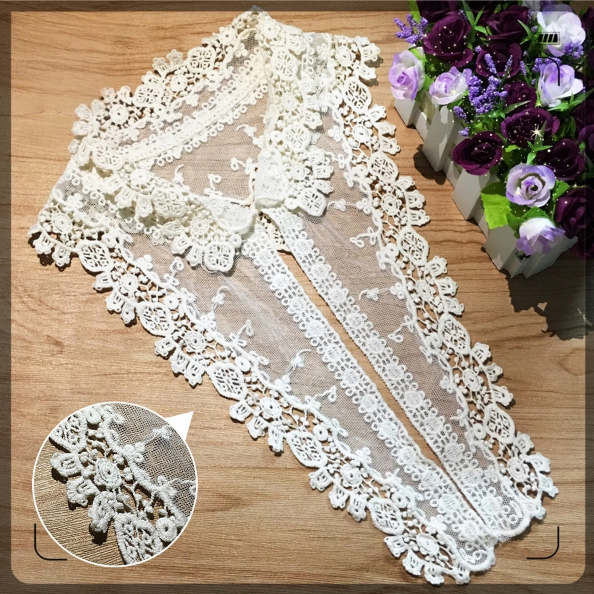 1 teile/los Wasserlösliche Reine Baumwolle Mesh Stickerei Kragen Blume; Fertige Hemd Spitze Stickerei Kragen; Mesh-Futtermaterial.