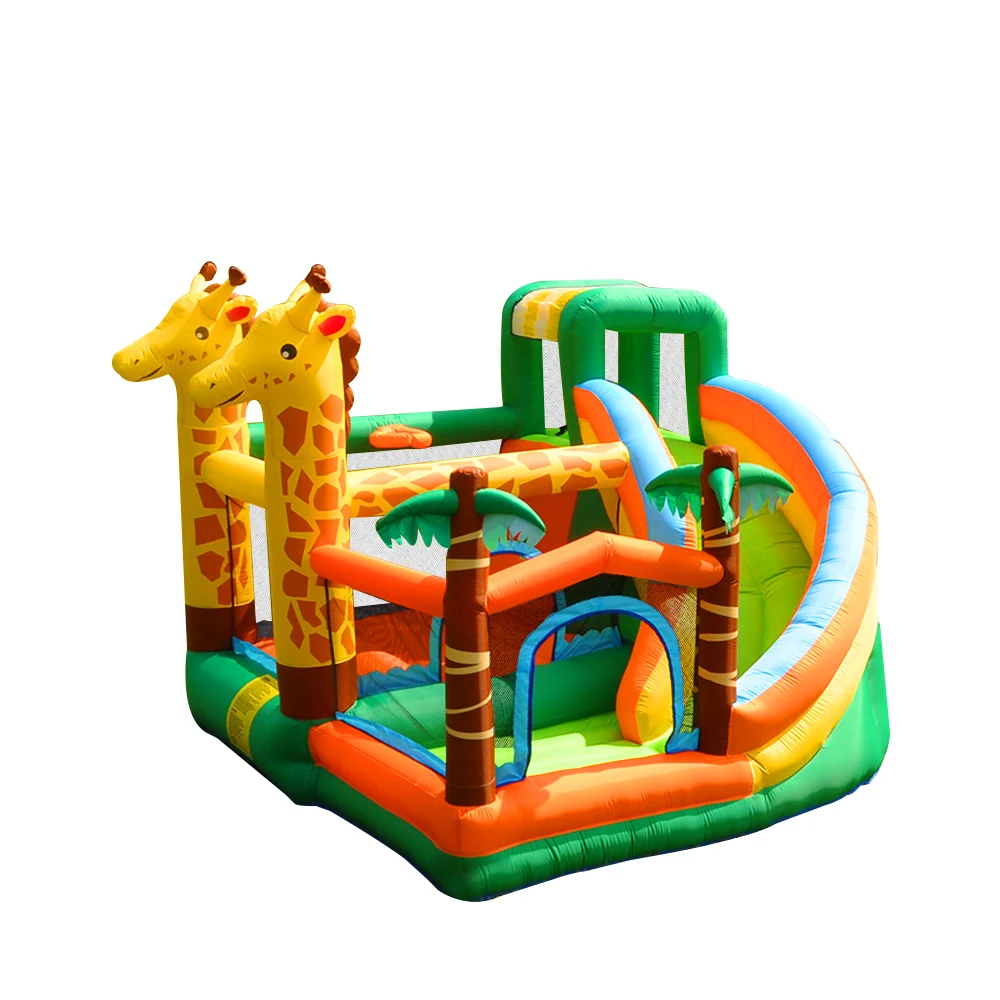 Highly Safe Forest-Themed Giraffe-Shaped Inflatable Castle for Kids Includes Slide Archway & Trampoline with Parental Features