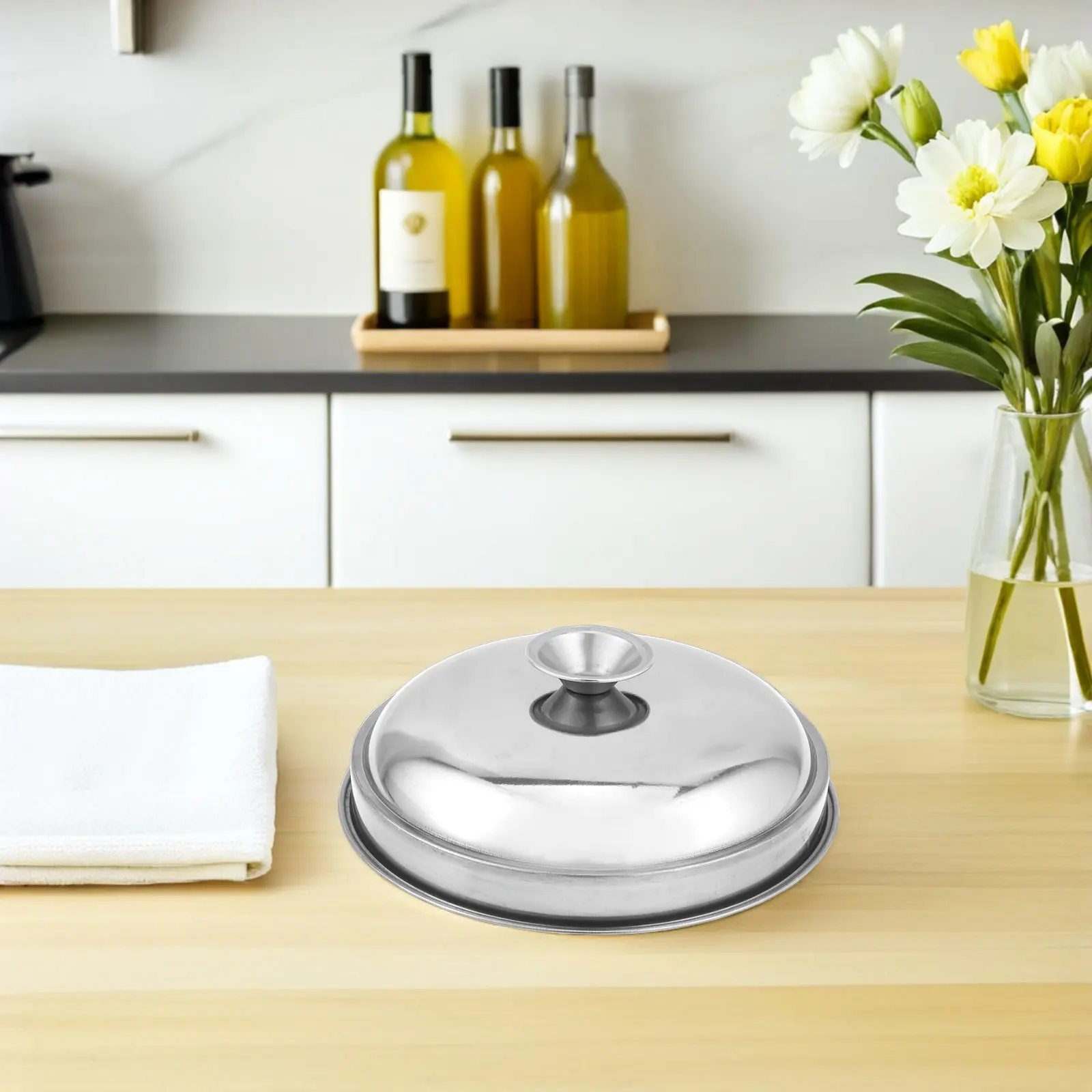 16Cm Stainless Steel Steamer Lid Only Thickened Dome Shape Steam Locking Cover for Vegetable Steamer Basket Kitchen Steaming Use