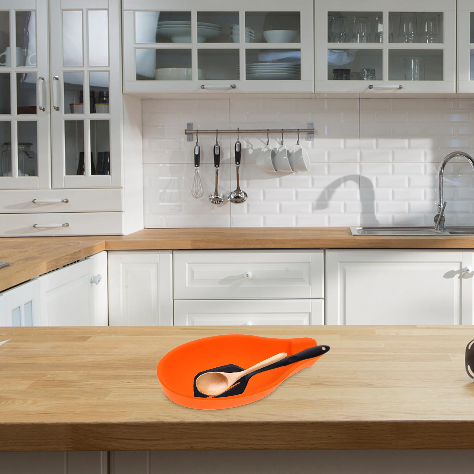 

2 Pcs Spoon Silicone Pad Silverware Organizer for Drawer Holder Kitchen Household Countertop Cooking Utensils Orange Spoons