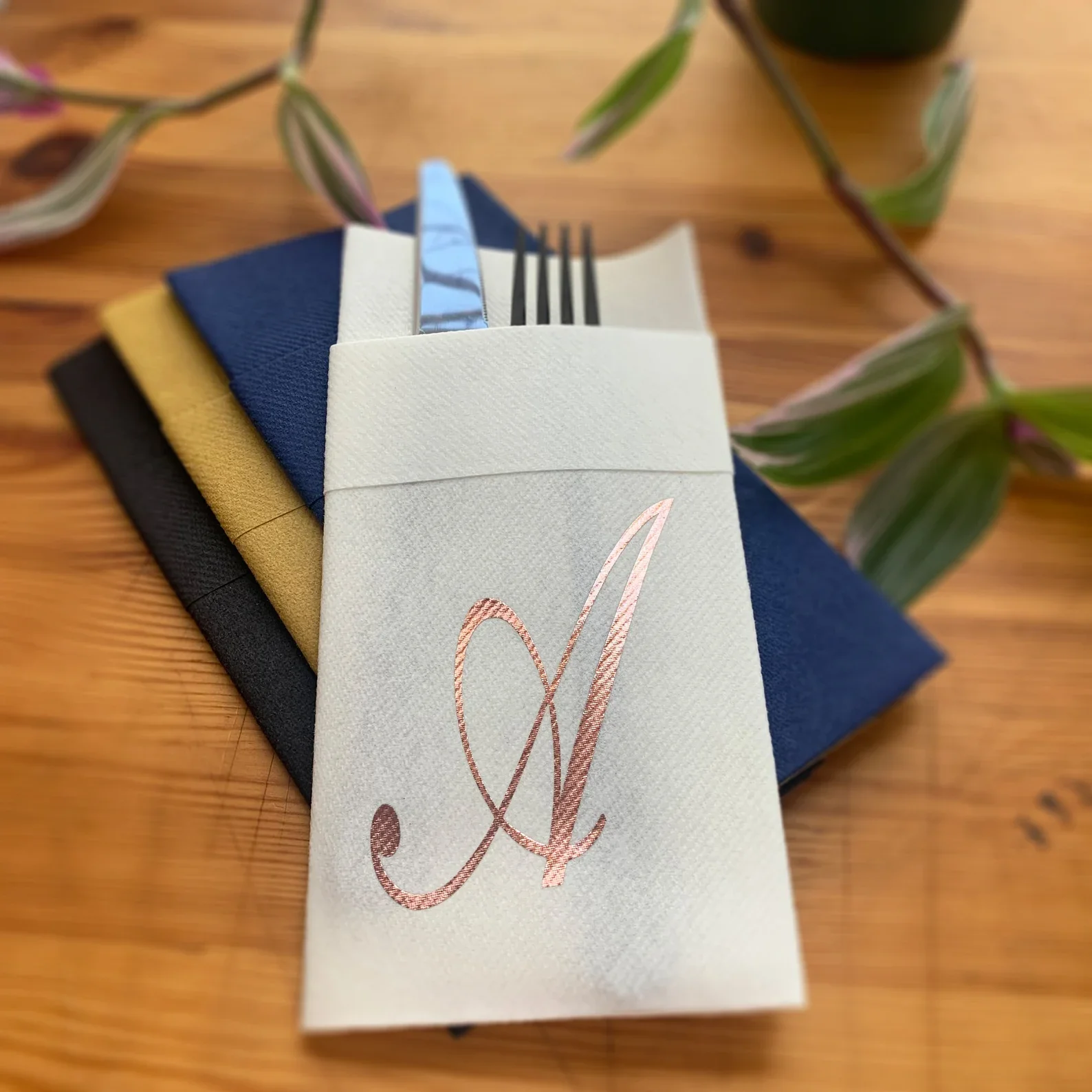 50pcs Personalized printed , Perfect Size Linen-Like Handmade Disposable, Pocket wedding napkins for reception or Events