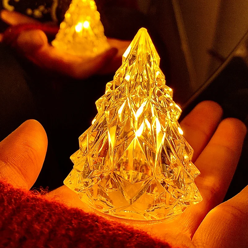Crystal Mini Christmas Tree Light LED Xstmas Night Lamp Home Table Decor Livingroom Decoration Kids Friend Gift New Year Wedding