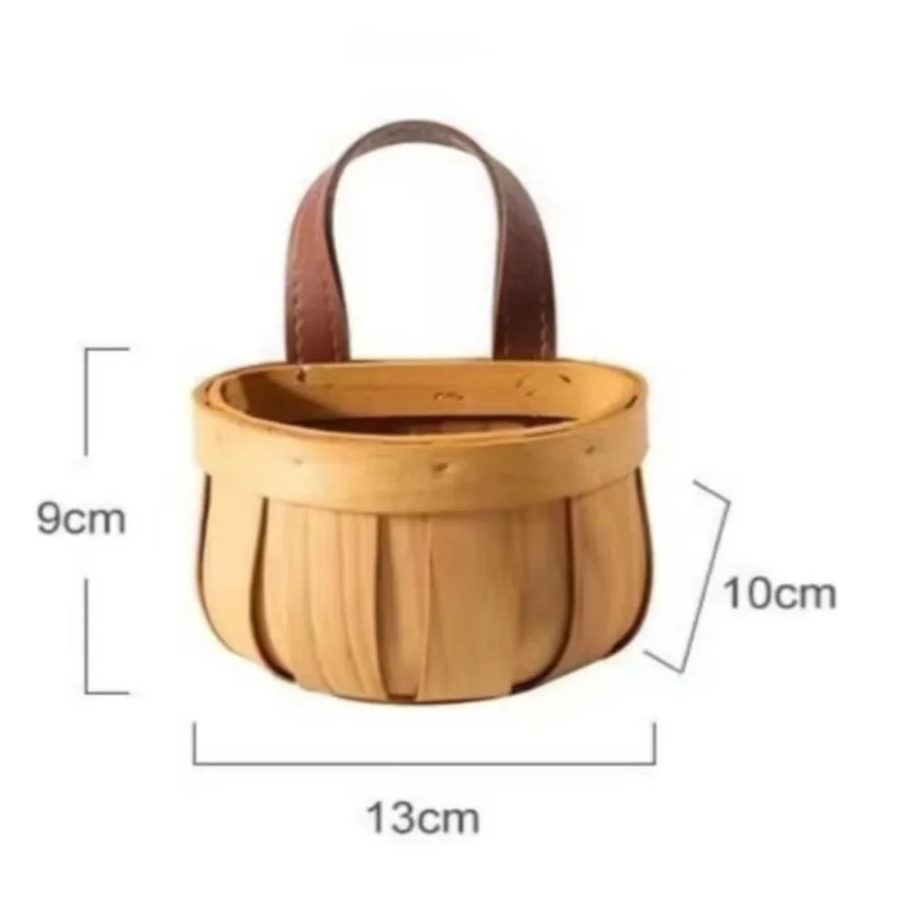 Wood Hanging Storage Basket Wall Hanging Space Saving Kitchen Organizer Basket Handwoven Open Top Garlic Onion Holder