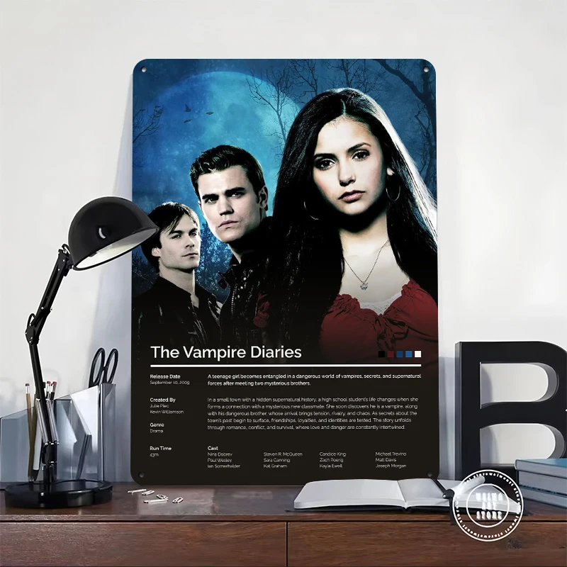 The Vampire Diaries TV Show Tinplate Poster Customized Wall Art Retro Vintage Metal Signs for Fans Home Decorations Office Decor