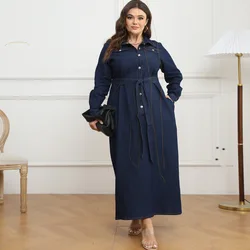 4XL 5XL Big Size Streetwear Denim Long Maxi Dress Women Spring Autumn Solid Color Button Up Shirts Dress Loose Casual Vestidos