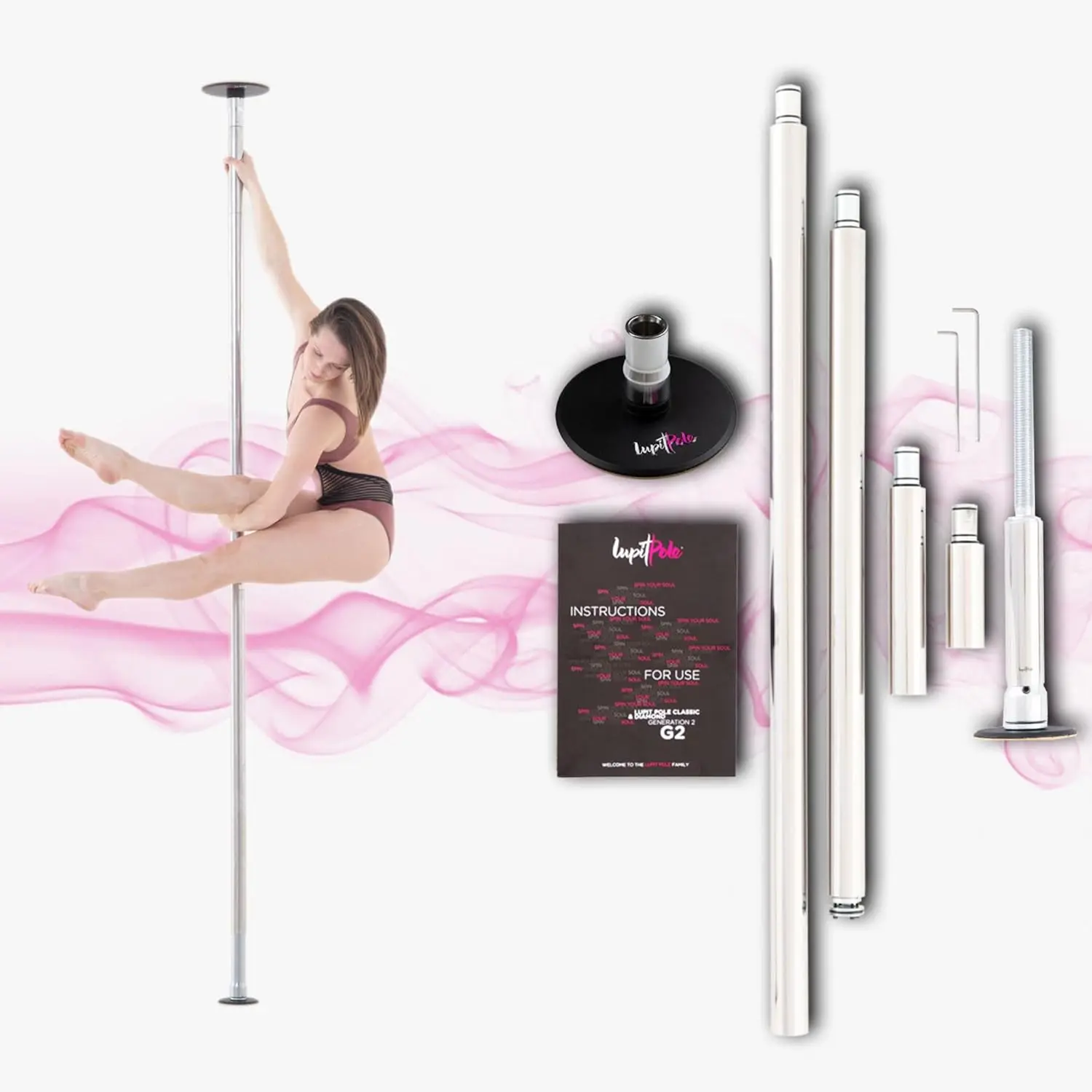 POLE | Standard Lock Classic Dance Pole | 45 mm Chrome, G2 Dancing Pole, Multi-Piece Dance Pole, Spinning and Static Mode