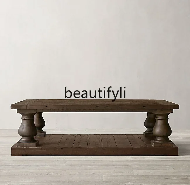 

Solid Wood Square Coffee Table American Country Vintage Oak Living Room Home Small Apartment Coffee Table