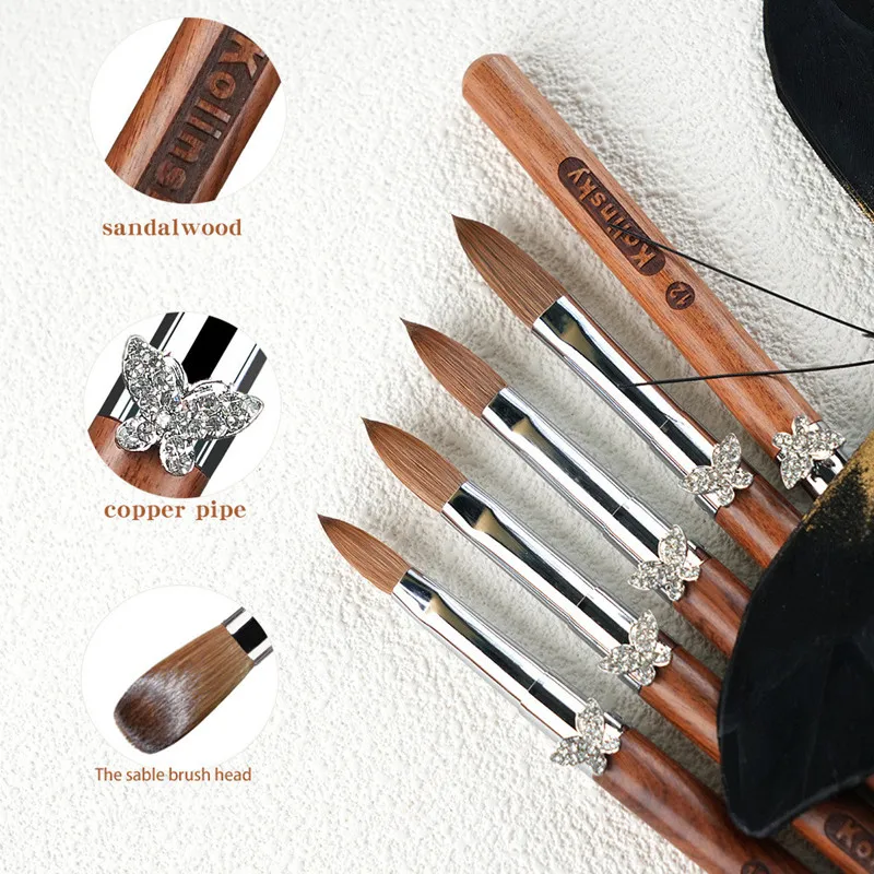 1 pz manico nero Kolinsky capelli pennello per nail art gel UV acrilico penna per intaglio pennello polvere liquida strumenti di disegno per pittura per unghie fai da te
