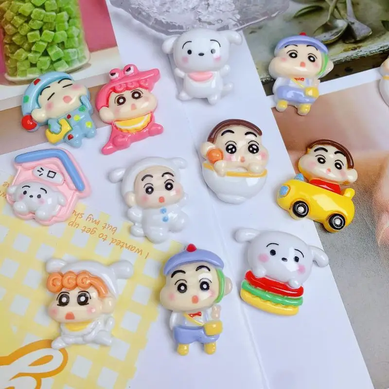 10Pcs/set Crayon Shin-chan Cross Dressing Series Resin DIY Accessories Phone Cases Patch Hair Clips Hair Accessories Materials