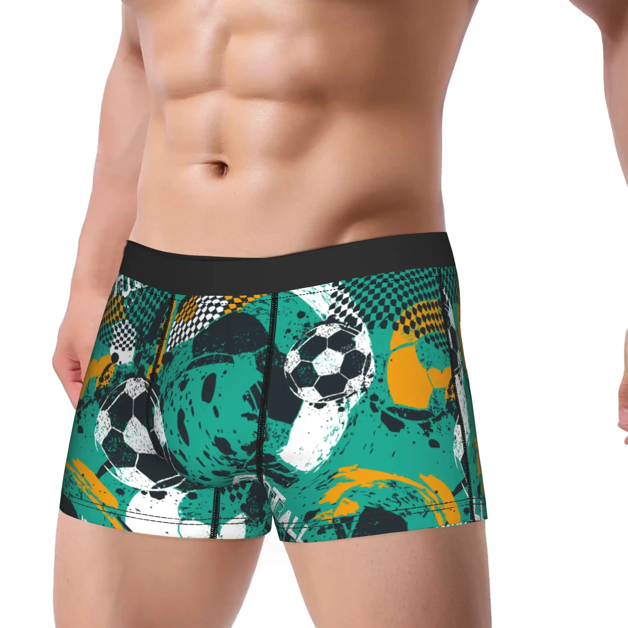 Men Cartoon Soccer Ball Football Long Underwear  Funny Boxer Briefs Shorts Panties Male Breathable Underpants M-XXL