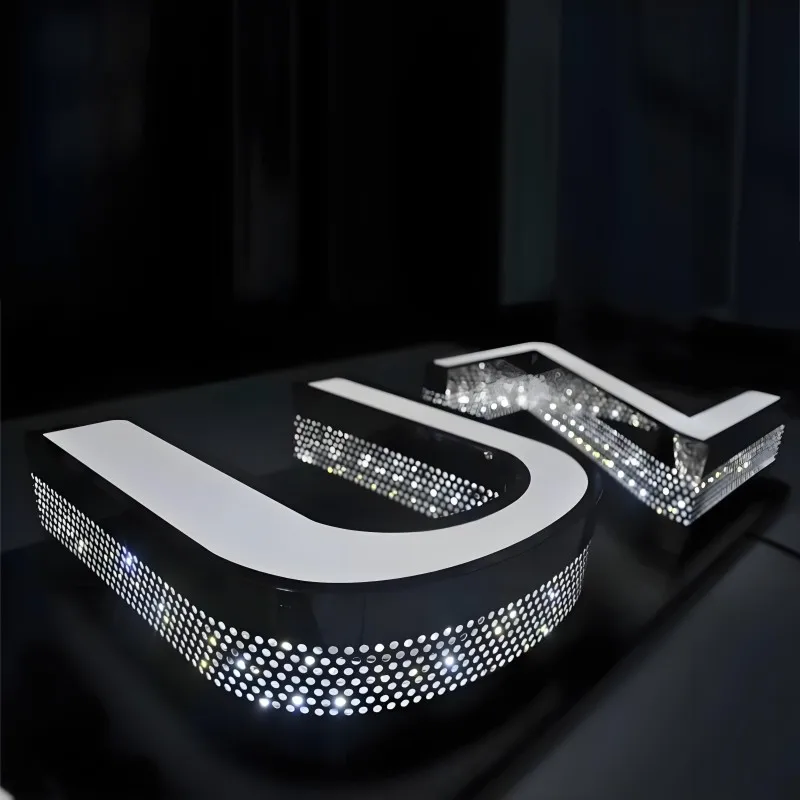 Letrero iluminado Led de acero inoxidable acrílico personalizado, símbolo de punzonado para publicidad al aire libre, letrero con logotipo personalizado, letra Led 3D