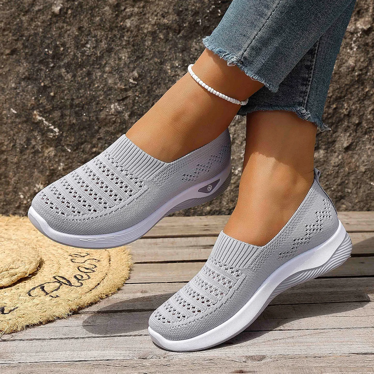 Women'S Lightweight Breathable Knit Walking Shoes - Soft EVA/PVC Sole, Low-Top Summer Sneakers With Fabric Upper & Lining, Multiple Colors For Casual & Light Exercise, Ladies Shoes