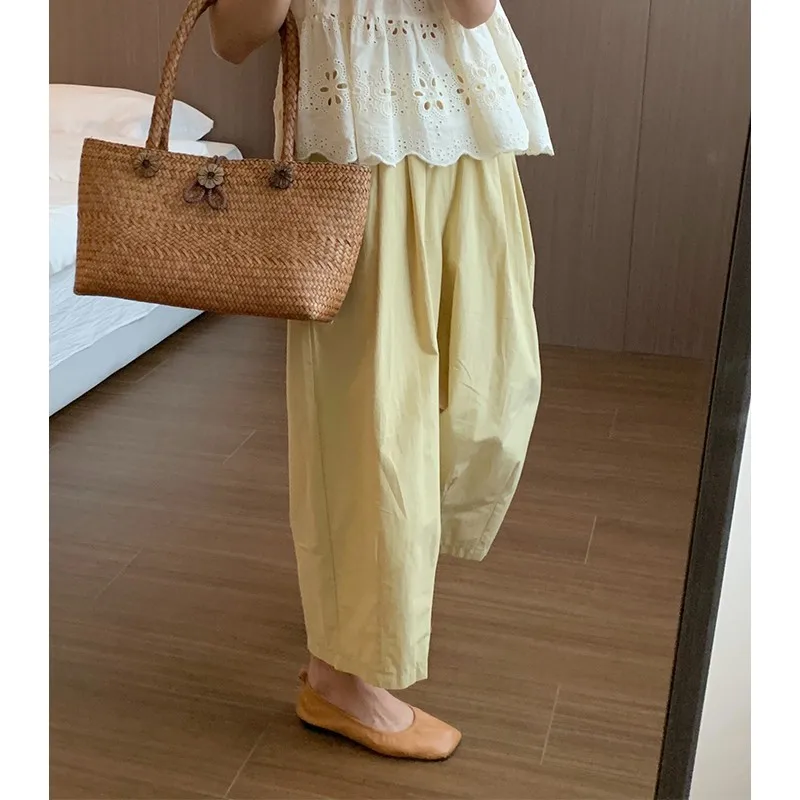 

ZHISILAO 6 Colors Ankle-length Pants Women Elegant Vintage Loose Solid Wide Leg Trousers Summer 2024