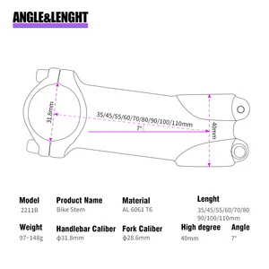 SHIKRA-Alüminyum, ultra-hafif Bisiklet gidon Kök ve 7 derece Mtb, 35mm ~ 110mm, enerji, 31.8 mm Dağ Bisikleti, 2211B 8 en çok satan, sehpa ve bisiklet kolu-no. 6