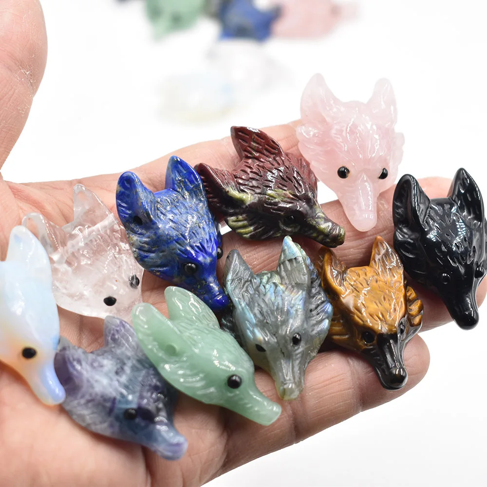 Wholesale 2pcs/lot Fashion natural Labrador stone Lapis Lazuli Carved wolf head shape Pendants for Necklace jewelry making