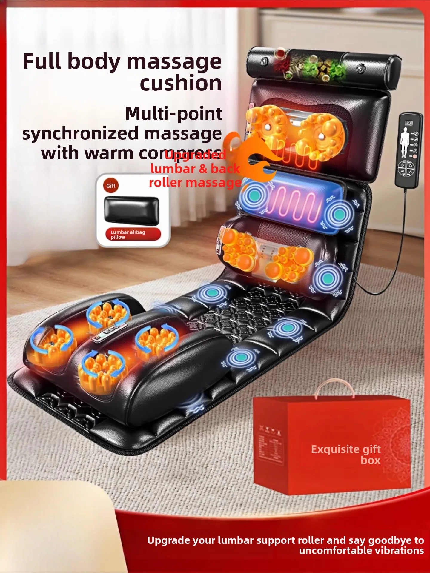Electric heating pad massager for lower back, neck and lumbar spine massage, home recliner, automatic kneading mattress