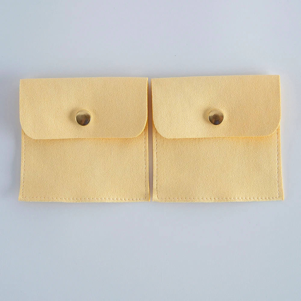 5pcs Beige Microfiber Jewelry Snap Bags for Storage