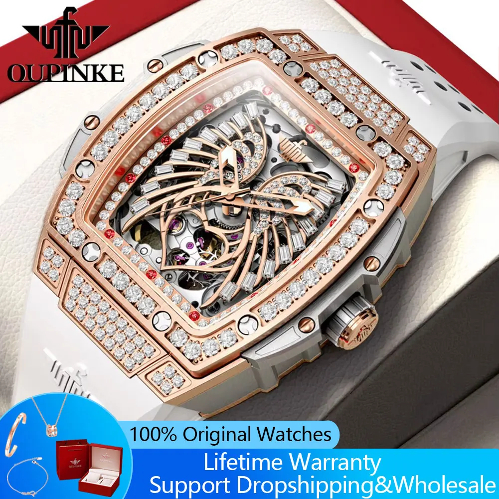 OUPINKE 3225 Women's Watch Big Dial Skeleton Mechanical Watch For Women Diamond Luxury Deep Waterproof Automatic Wrist Watches