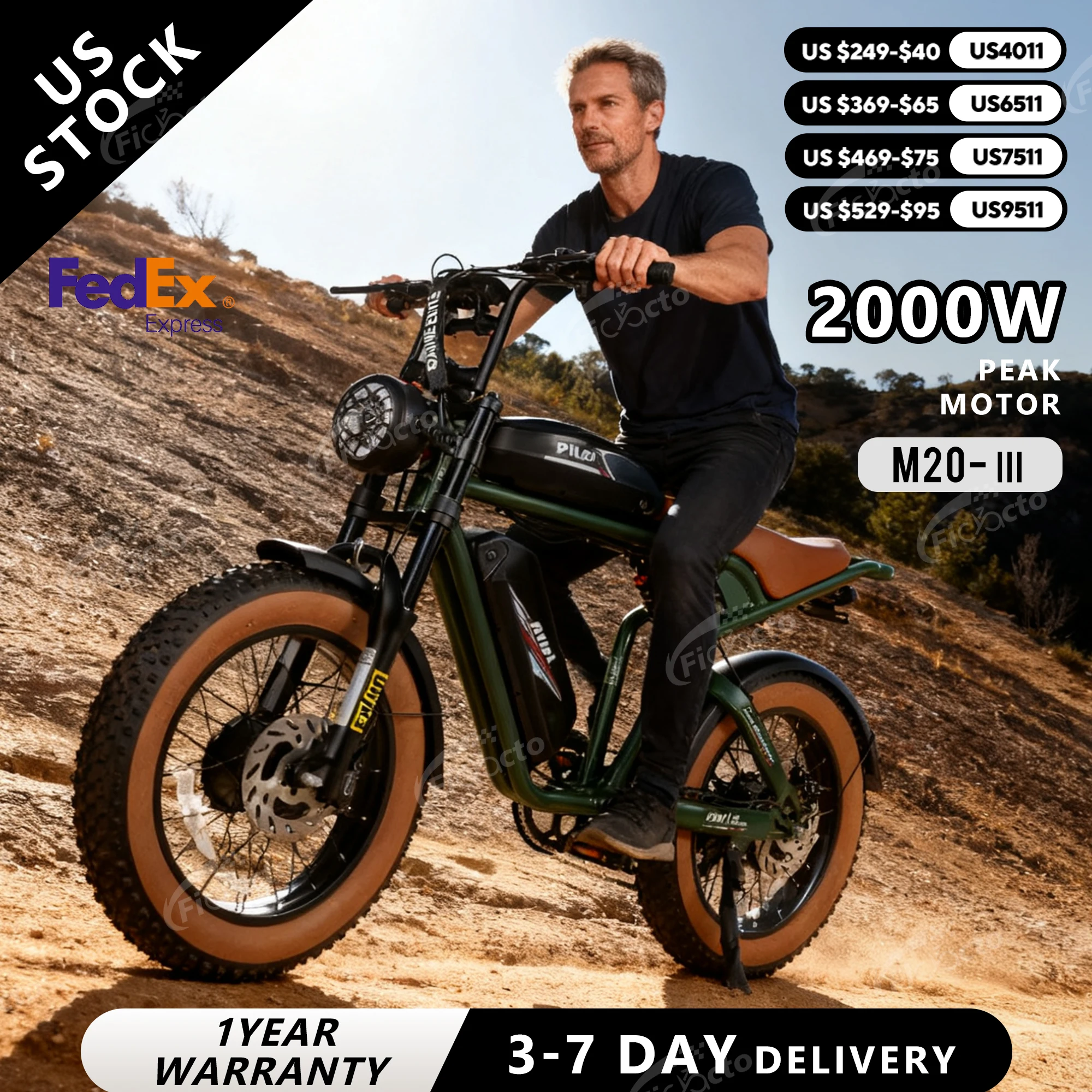 

SAMEBIKE M20-III Electric Bike 2000W Double Motor 48V 36AH Electric Bicycle 20*4.0IN Fat Tires Mountain Adult All-Terrain E-bike