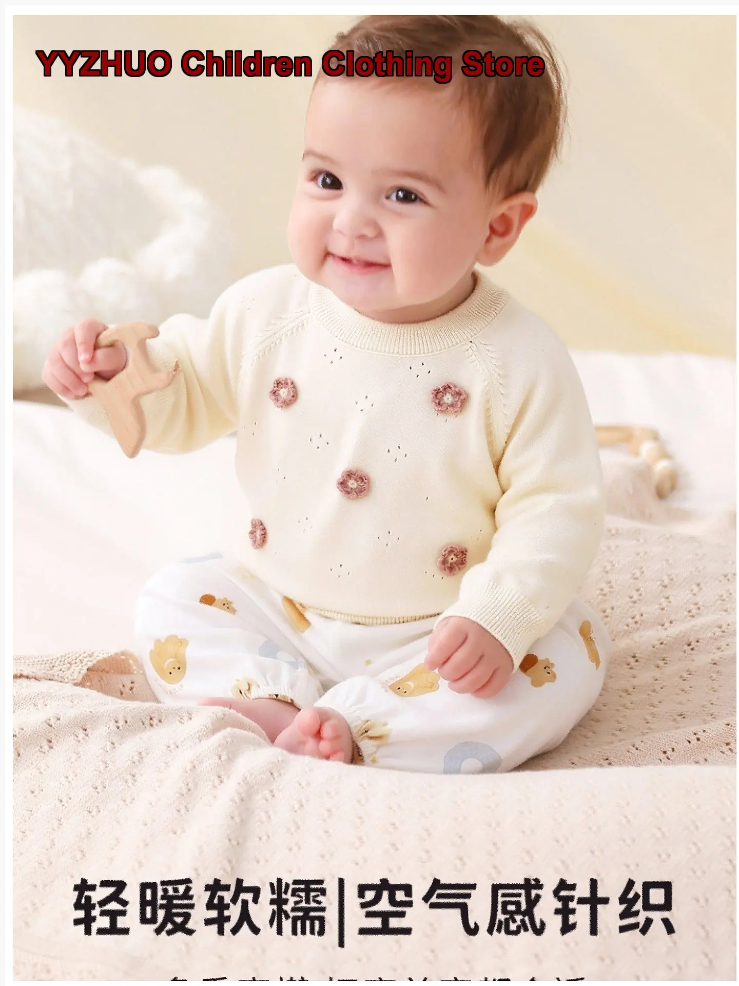 Baby Girl Knit Top Infant Spring Autumn Pullover Sweater Embroidered 3D Flowers Casual