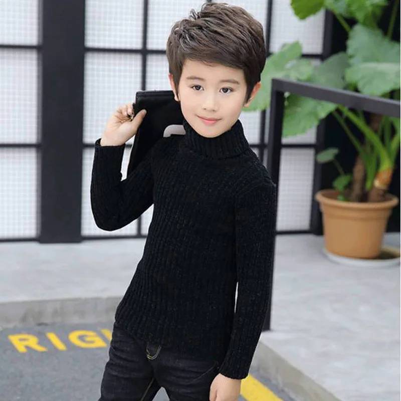 Double Layer Collar Boy Girl Weater Autumn Winter Windproof Turtleneck Baby Sweater High Elasticity Chenille Children Sweater