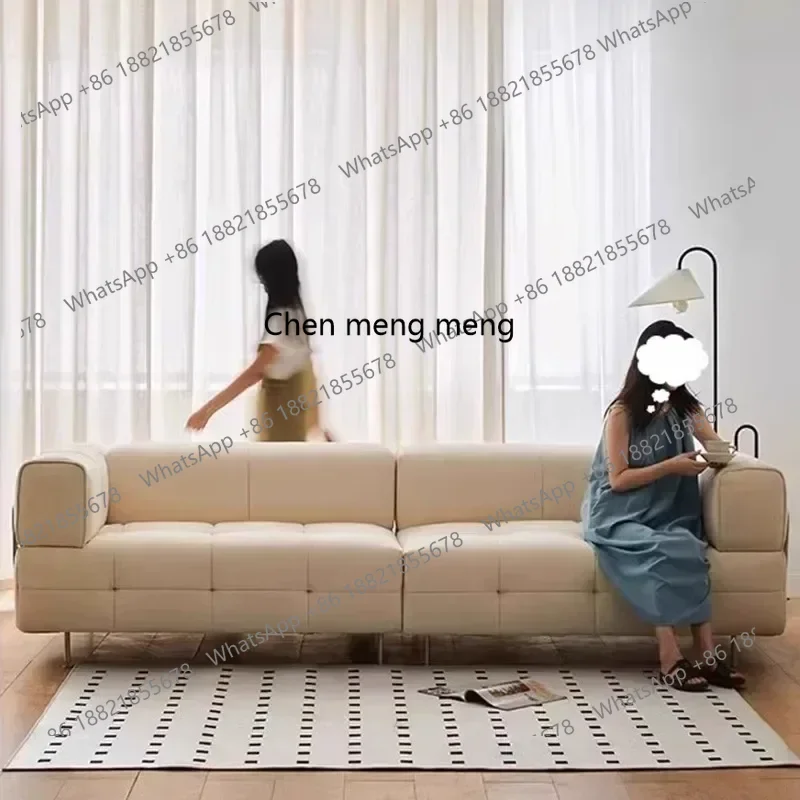 cn8350 LHY A Nordic retro cream wind marshmallow sofa living room fabric tofu block straight row sofaSS 8617