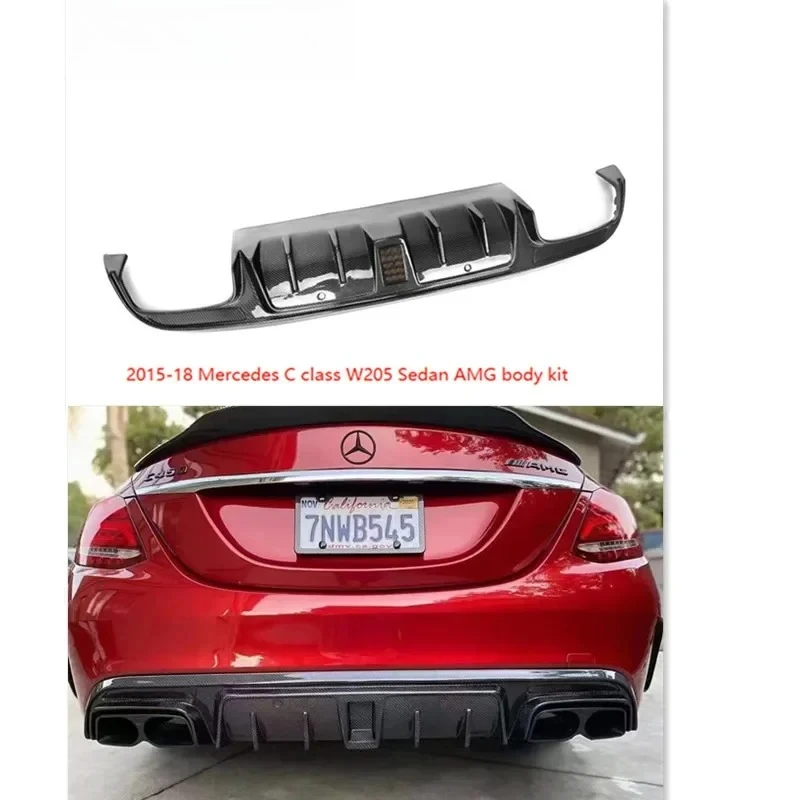 Rear Diffuser Spoiler For Mercedes BENZ W205 C63 Sport 4 Door C180 C250 2015-2018 B Carbon Fiber Car Read Bumper