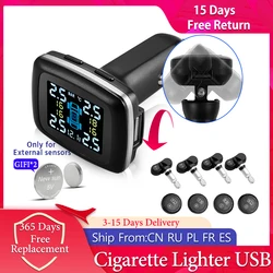 Smart Cigarette Lighter USB TPMS Car Tire Pressure Alarm Monitor System 4 Sensors Display Tyre Pressure Temperature Alarm