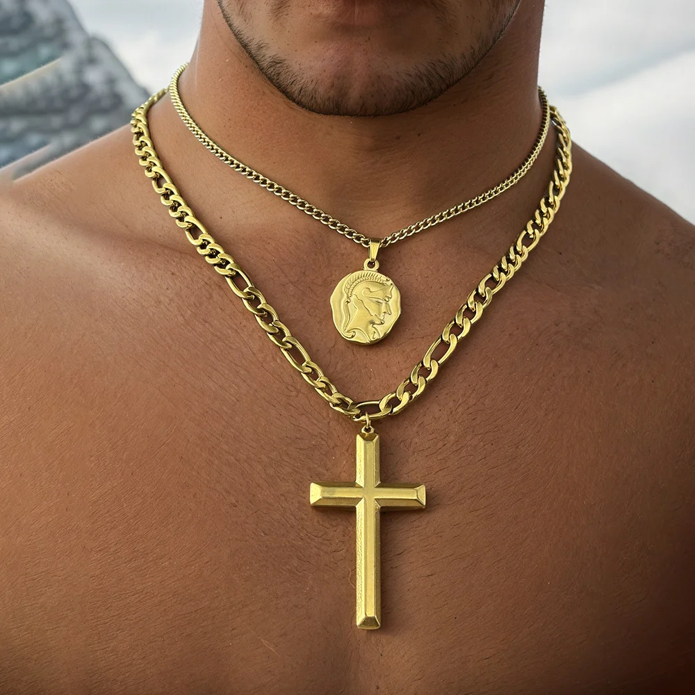 

Boho Cross and Warrior Helmet Multi Necklace Set, Waterproof and Fadeproof, Women's Jewelry, Wedding Party Favors