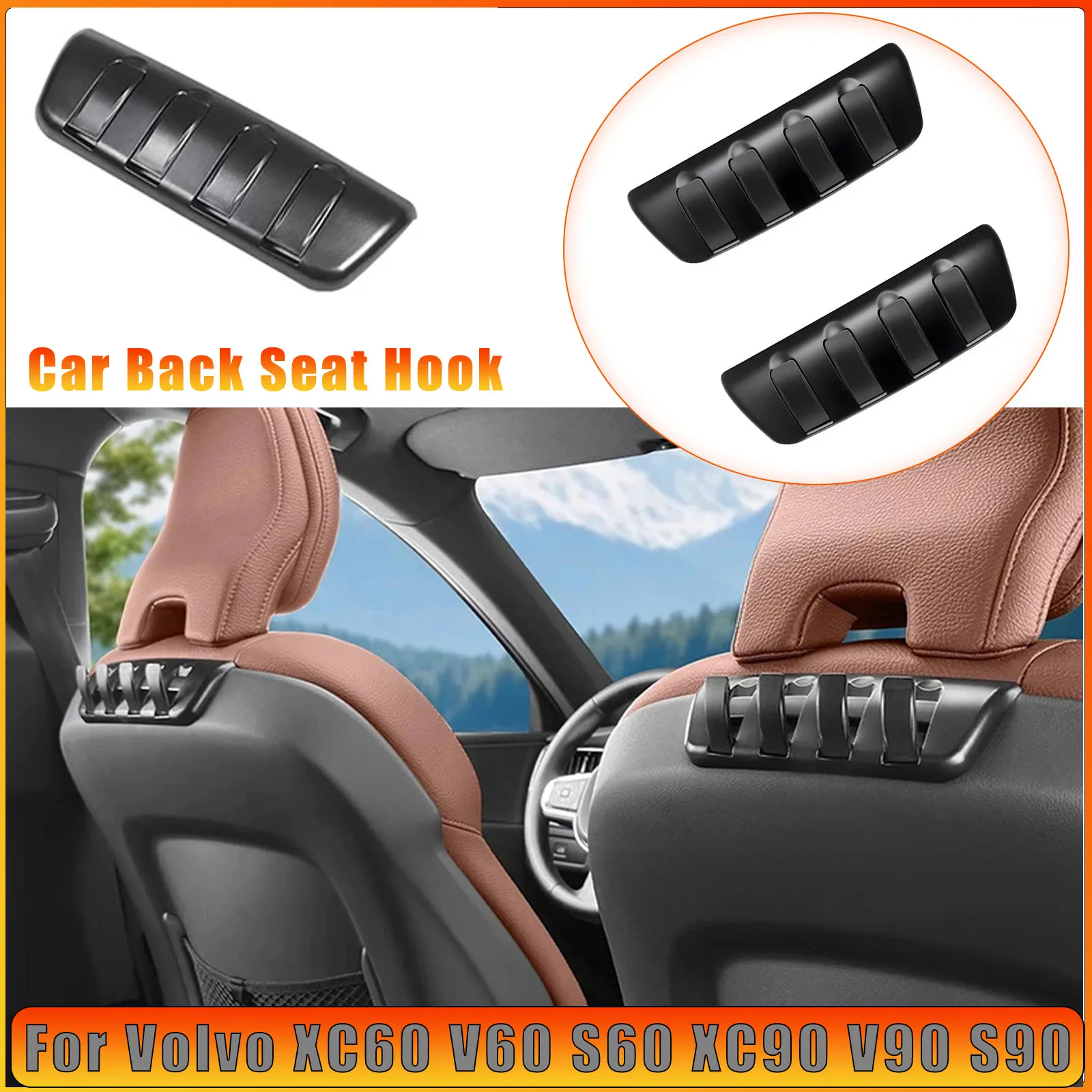 

4-Pack Mult Durable Back Car Seat Hook Folding Hidden Hooks for Volvo XC60 V60 S60 XC90 V90 S90 Automotive Interior Accessories