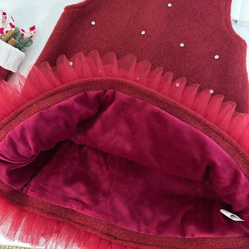 

Girls' Vest Dress Set Thickened for Winter2025New style baby girl fashionable fleece-lined coat two-piece set