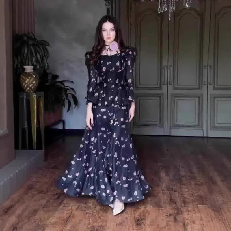 

2025Spring new style retro palace style elegant long-sleeve long dress set dress