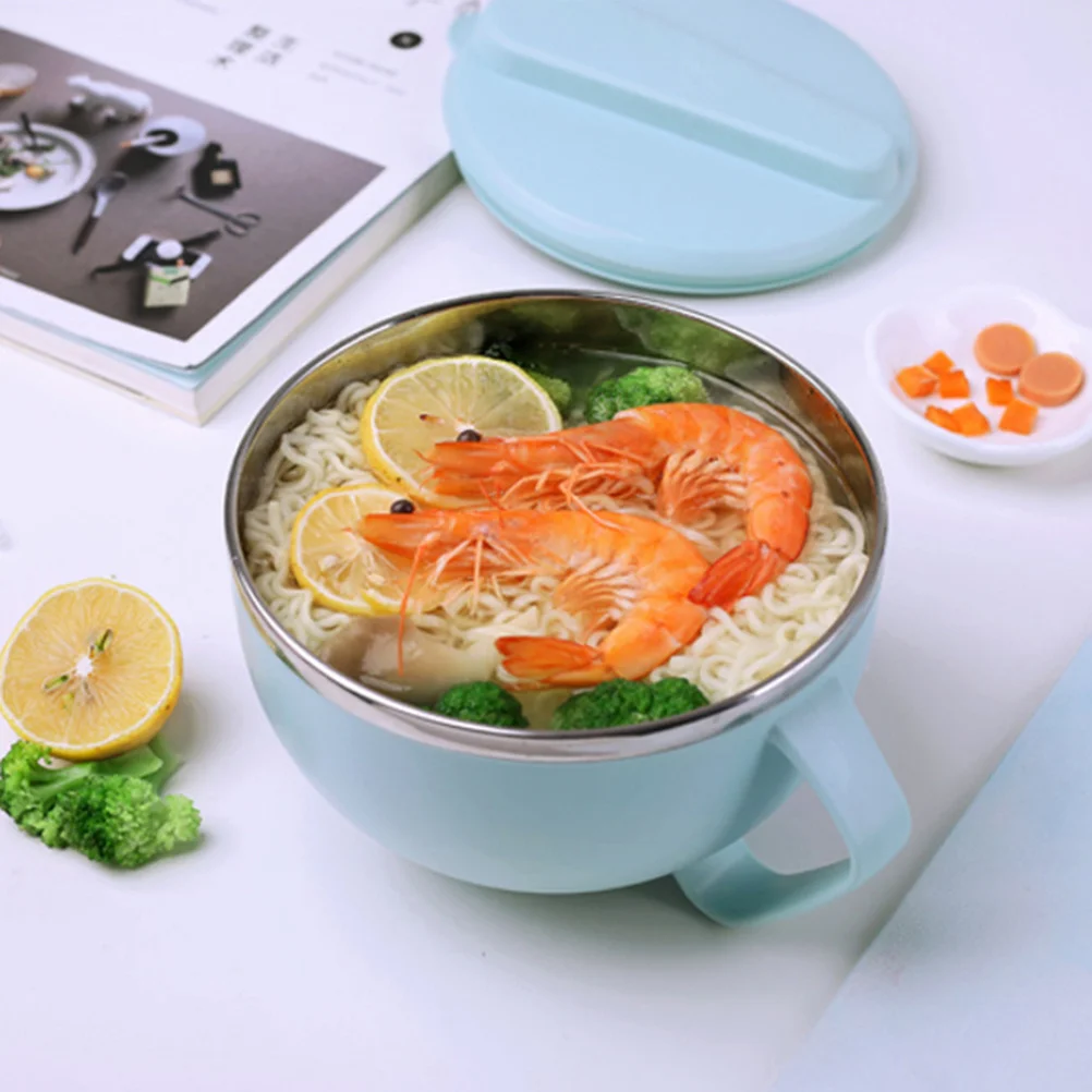 

1pc Stainless Steel Noodles Bowl Bento Box With Lid Portable Rice Food Container For Home Dorm Travel Double Layer Blue Kitchen