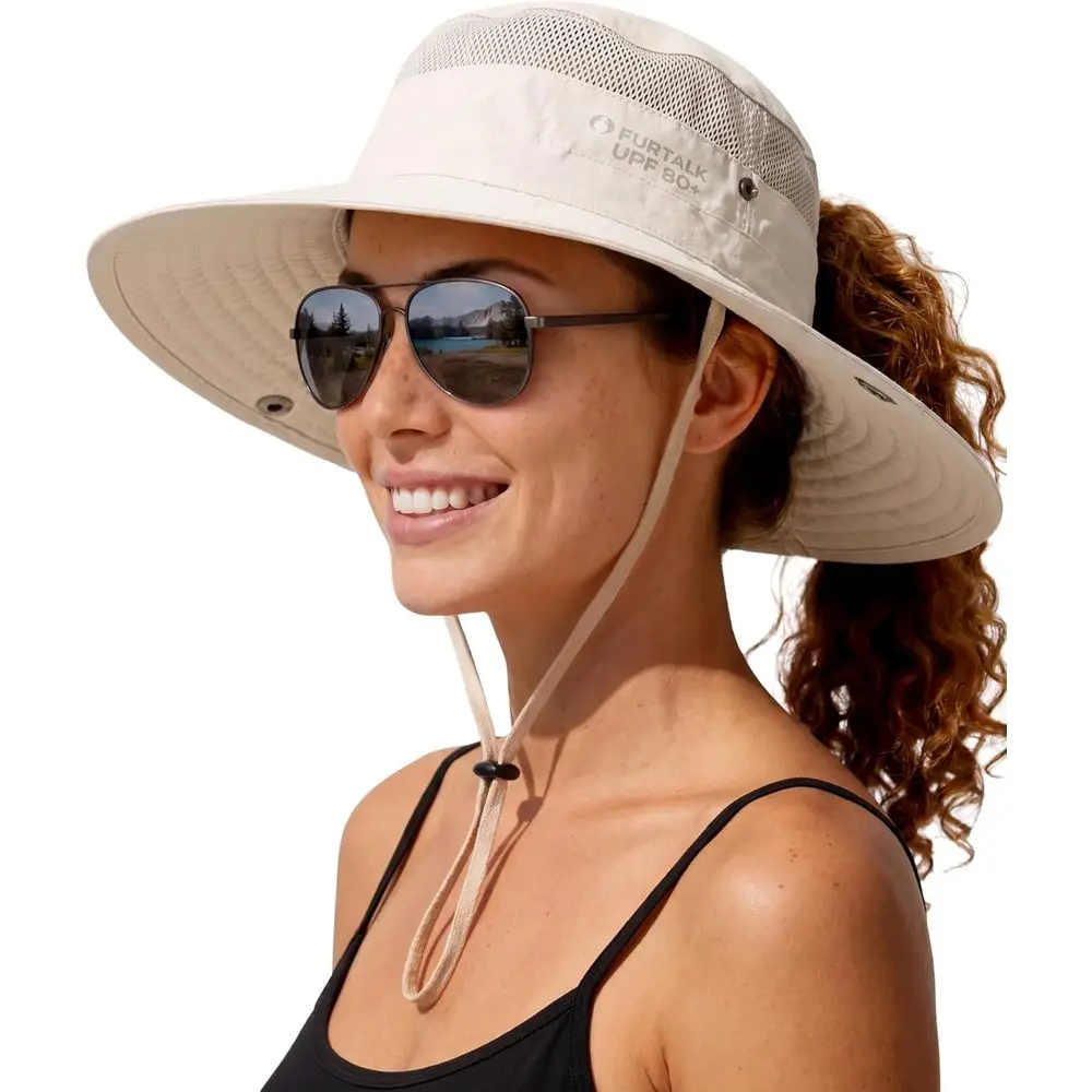

Packable UV-Protected Wide Brim Bucket Hat for Women with Ponytail Hole, Ideal for Summer Outdoors and Hiking