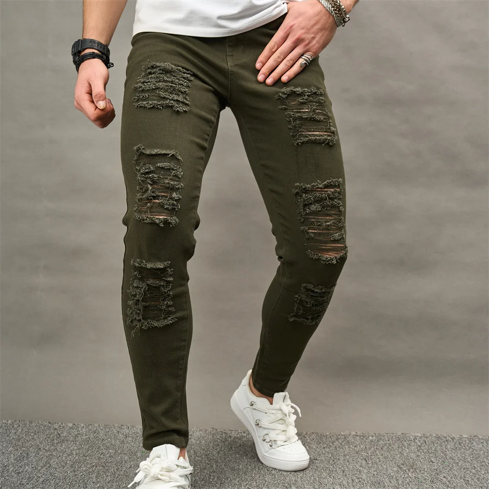 Men Street style Holes Skinny Beggar Jeans Good Quality Distressed Men\'s Slim Pencil Denim Pants Male Clothing