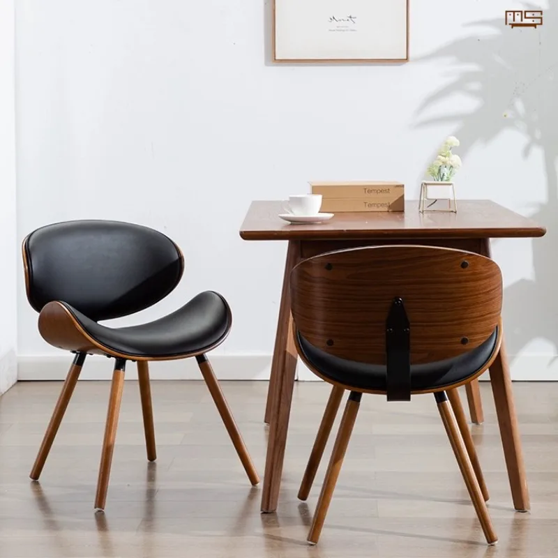 European Modern Simple Back Dining Table and Chair Combination Home Solid Wood Negotiating Chair Makeup Shell Chair
