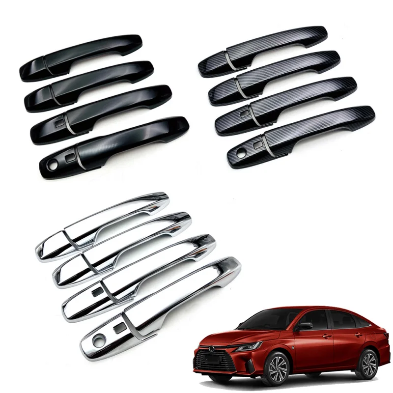 For Toyota Yaris Ativ Vois 2022 2023 ABS black carbonfiber Exterior Side Door Handle Frame Cover Protector Sticker Accessories